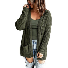Load image into Gallery viewer, Pocket long twist knit cardigan jacket for fall/winter 2021 new European and American sweater women
