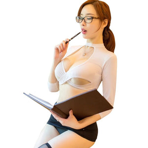 Porno Lingerie Women's Sexy Secretary Uniform Temptation Office Cosplay Sexy Lingerie  Plus Size Nightwear Top+ Skirt suit