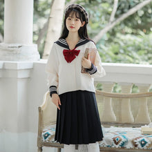 Load image into Gallery viewer, Preppy Style Girl Jk Set Sweet Cute Japanese Mujer Bow Navy Collar Top+Black Pleated Skirt Female Korean Student Uniform Outfits