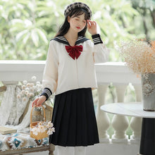 Load image into Gallery viewer, Preppy Style Girl Jk Set Sweet Cute Japanese Mujer Bow Navy Collar Top+Black Pleated Skirt Female Korean Student Uniform Outfits