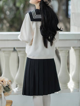 Load image into Gallery viewer, Preppy Style Girl Jk Set Sweet Cute Japanese Mujer Bow Navy Collar Top+Black Pleated Skirt Female Korean Student Uniform Outfits