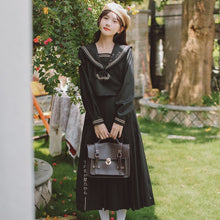 Load image into Gallery viewer, Preppy Style JK Uniform Suit AutumnJapanese Sweet Cute Set Female Bow Tie Navy Collar Crop Top+Embroidered Pleated Skirt Outfits