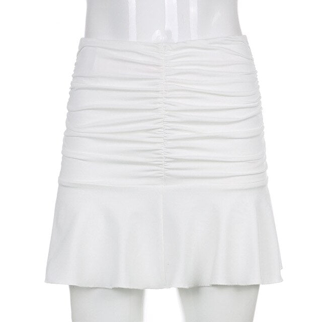 Preppy Style Ruched Pleated Skirts Woman High Waist Casual 90s Mini Skirt Lady Trendy 2020 Summer Beachwear White