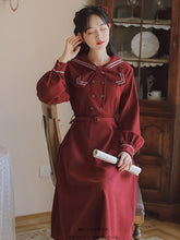 Load image into Gallery viewer, Preppy Style Sweet Cute Dress Women&#39;s Mori Bow Tie Cross Neckline Design Sense Retro Literary Autumn Kawaii Dress Vestido Midi