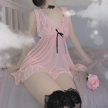 Load image into Gallery viewer, Princess Dress Sweet French Lace Chiffon Women&#39;s Sleepwear Suspender Nightdress Plus Size Lingere Sexy Transparent Underwear