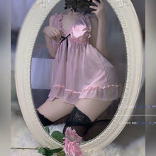 Load image into Gallery viewer, Princess Dress Sweet French Lace Chiffon Women&#39;s Sleepwear Suspender Nightdress Plus Size Lingere Sexy Transparent Underwear