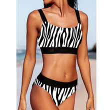Load image into Gallery viewer, Print Bikinis 2021 Swimsuits Bandeau Striped Swimwear Women Splicing Biquini Beachwear Sports Ribbed Leopard Bathing Suits