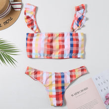 Load image into Gallery viewer, Print Ruffled Cut Out Bikini Sets Sexy Lace Up Swimsuit Two Pieces Swimwear Women 2021 Beach Bathing Suits Biqini