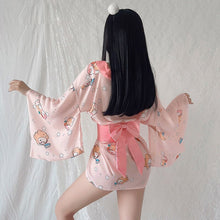 Load image into Gallery viewer, Print Silk Japanese Kimono Dress Cosplay For Women Sleepwear Uniform Robe Floral Bathrobe Sexy Pajamas