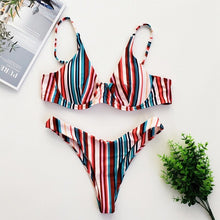 Load image into Gallery viewer, Print Striped Bikini Set 2 Piece/Set Bikini Top And Shorts Bathing Suit Women Sexy Padded Swimwear Swimsuit Shorts Set