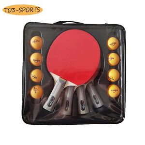 Professional Double-sided rubber Table Tennis Racket Set with 4 paddles + 6 balls,Carbon ping pong bat,