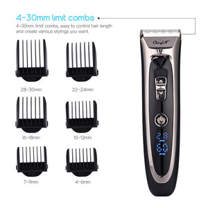 Professional Electric Hair Clipper Cordless Hair Trimmer Quick Charge Barbershop LED Display Hair Cutting Machine 6 Guide Combs