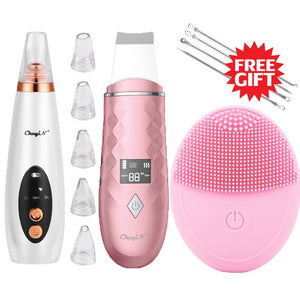 Professional Face Cleansing Kit Vacuum Blackhead Remover Ultrasonic Skin Scrubber Silicone Facial Brush Electric Face Clean Set