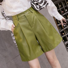 Load image into Gallery viewer, Pu Leather Women Shorts Button Quality Wide Leg Faux Leather Shorts England Style High Waist Loose Shorts Femme Womens Clothing