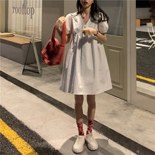 Load image into Gallery viewer, Puff Short Sleeve Solid Color and V-neck Dress Female Small Student Sweet First Love A- line Girl&#39;s Dress 2021summer Dress