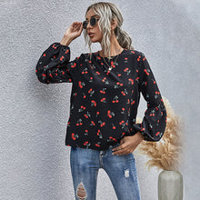 Load image into Gallery viewer, Puff Sleeve Blouse Top Women Spring Summer Casual O Neck Shirt Cherry Pattern Print Blouse For Women 2021 New