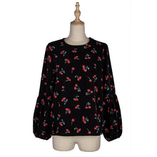 Load image into Gallery viewer, Puff Sleeve Blouse Top Women Spring Summer Casual O Neck Shirt Cherry Pattern Print Blouse For Women 2021 New