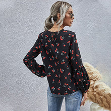 Load image into Gallery viewer, Puff Sleeve Blouse Top Women Spring Summer Casual O Neck Shirt Cherry Pattern Print Blouse For Women 2021 New