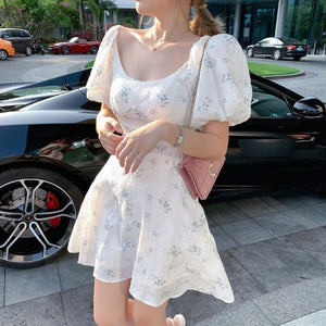 Puff Sleeve French Floral Print Maxi Mini Woman Dress Office Lady Korean Japan Style Kawaii Elegant Dress for Women 2021 Summer