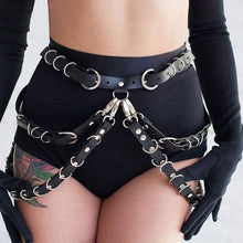 Load image into Gallery viewer, Punk Belly Chain Belts Black Layered Leather Waist Chain Sexy Nightclub Rave Body Chain Jewelry Accessories for Women and Girls