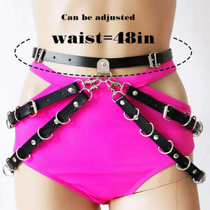 Punk Belly Chain Belts Black Layered Leather Waist Chain Sexy Nightclub Rave Body Chain Jewelry Accessories for Women and Girls