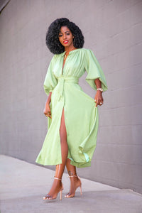 Pure Color African Dress Large Size Women's Stand Collar Lantern Sleeve Single Breasted With Belt Fashion Trendy Dress 2021 New