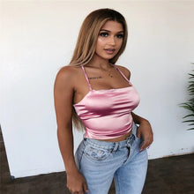 Load image into Gallery viewer, Pure Color Women&#39;s Camis Sexy Nightclub Simulation Silk Sling Tank Tops for Female Hollow Straps Backless Tops