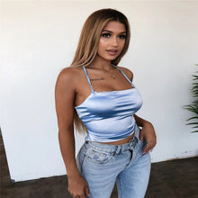 Load image into Gallery viewer, Pure Color Women&#39;s Camis Sexy Nightclub Simulation Silk Sling Tank Tops for Female Hollow Straps Backless Tops