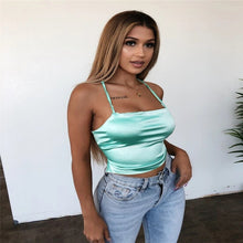 Load image into Gallery viewer, Pure Color Women&#39;s Camis Sexy Nightclub Simulation Silk Sling Tank Tops for Female Hollow Straps Backless Tops
