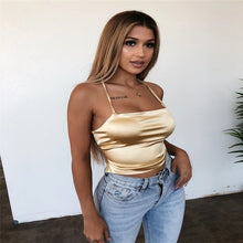 Load image into Gallery viewer, Pure Color Women&#39;s Camis Sexy Nightclub Simulation Silk Sling Tank Tops for Female Hollow Straps Backless Tops