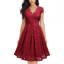 Load image into Gallery viewer, Pure Color Womens Retro Sleeveless V-neck Lace Crochet Hollow Large Sleeve Dress 2021 Fashion Summer New Casual Sleeveless Dress