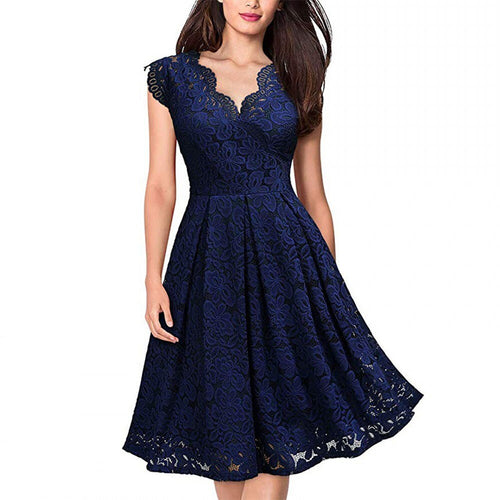 Pure Color Womens Retro Sleeveless V-neck Lace Crochet Hollow Large Sleeve Dress 2021 Fashion Summer New Casual Sleeveless Dress