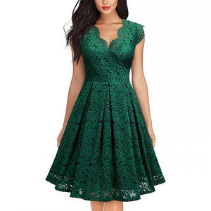 Pure Color Womens Retro Sleeveless V-neck Lace Crochet Hollow Large Sleeve Dress 2021 Fashion Summer New Casual Sleeveless Dress