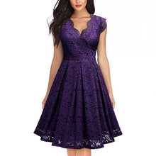 Load image into Gallery viewer, Pure Color Womens Retro Sleeveless V-neck Lace Crochet Hollow Large Sleeve Dress 2021 Fashion Summer New Casual Sleeveless Dress