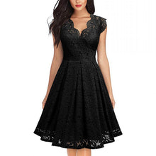 Load image into Gallery viewer, Pure Color Womens Retro Sleeveless V-neck Lace Crochet Hollow Large Sleeve Dress 2021 Fashion Summer New Casual Sleeveless Dress
