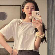 Load image into Gallery viewer, Pure Cotton Summer Design Sense Niche Loose Short High Waist Short Sleeve T-shirt Women&#39;s Slimming Korean Clothes Tshirt Women