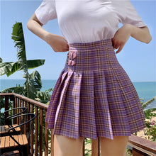 Load image into Gallery viewer, Purple Preppy Style Mini Pleated Skirt Women 2019 Summer Casual School Kawaii Plaid Short Skirt Ladies High Waist Saia Faldas