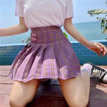 Load image into Gallery viewer, Purple Preppy Style Mini Pleated Skirt Women 2019 Summer Casual School Kawaii Plaid Short Skirt Ladies High Waist Saia Faldas