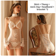 Load image into Gallery viewer, Pussy Nightdress Women Sexy Lingerie Exotic Lace Skirt Thong Set Femme Porno Sexi See-through Seduction Dot Gauze Slutty Clothes