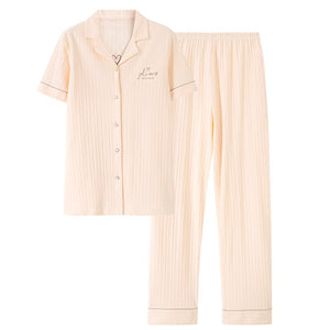 Pyjamas Women's 100% Cotton 2-piece Pajamas Short Sleeve XXL Sleepwear Summer Pijama Female Soild Colour Home Wear