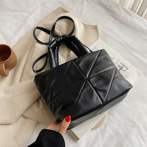 Quilted Small Pu Leather Totes Padded Handbags Designer Women Shoulder Side Bags Down Cotton Crossbody Bag Winter Purse 2022