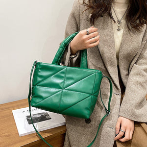 Quilted Small Pu Leather Totes Padded Handbags Designer Women Shoulder Side Bags Down Cotton Crossbody Bag Winter Purse 2022