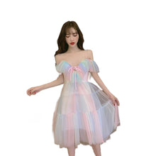 Load image into Gallery viewer, Rainbow Fairy Dress Women Elegant Sweet Party Dress Female Casual Sexy Patchwork Lace Chiffon Kawaii Dress Summer 2020 New