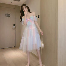 Load image into Gallery viewer, Rainbow Fairy Dress Women Elegant Sweet Party Dress Female Casual Sexy Patchwork Lace Chiffon Kawaii Dress Summer 2020 New