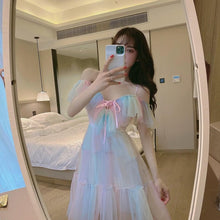 Load image into Gallery viewer, Rainbow Fairy Dress Women Elegant Sweet Party Dress Female Casual Sexy Patchwork Lace Chiffon Kawaii Dress Summer 2020 New