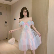 Load image into Gallery viewer, Rainbow Fairy Dress Women Elegant Sweet Party Dress Female Casual Sexy Patchwork Lace Chiffon Kawaii Dress Summer 2020 New
