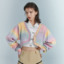 Load image into Gallery viewer, Rainbow Knitted Cardigan Sweater Women Sweet Patchwork Slim Short Coat Female Casual Korean Fashion Knitwear Sweater 2021 Autumn