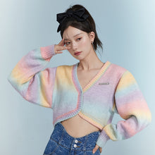 Load image into Gallery viewer, Rainbow Knitted Cardigan Sweater Women Sweet Patchwork Slim Short Coat Female Casual Korean Fashion Knitwear Sweater 2021 Autumn