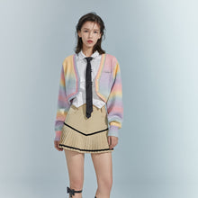 Load image into Gallery viewer, Rainbow Knitted Cardigan Sweater Women Sweet Patchwork Slim Short Coat Female Casual Korean Fashion Knitwear Sweater 2021 Autumn