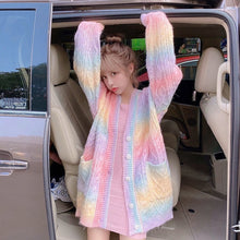 Load image into Gallery viewer, Rainbow Knitted Cardigan Women Autumn winter Sweet Kawaii Sweater Coat Female long Korean Button Down Cardigan Fall 2020 Women